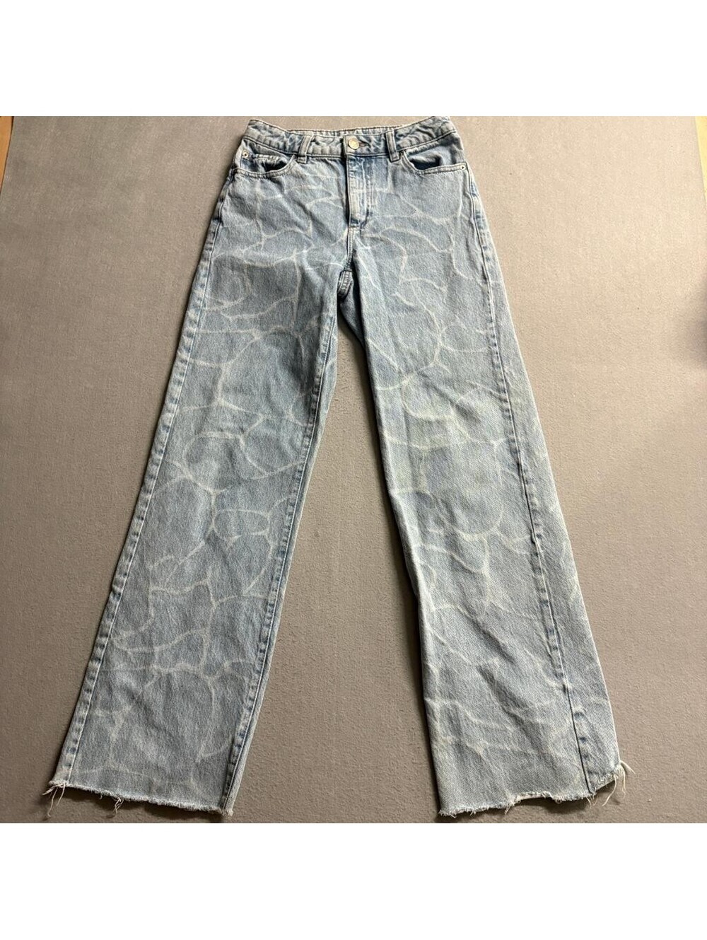 Garage Denim Wide Leg Jeans Womens 25 Light Wash Swirl Pattern Raw Hem High Rise
